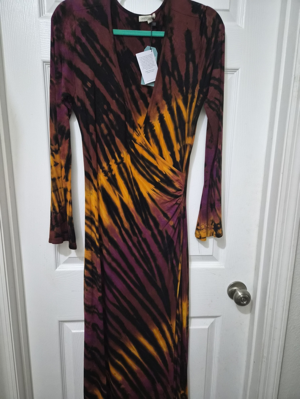 EARTHBOUND Long Sleeve Tie-Dye Maxi Dress in Maroon & Mustard